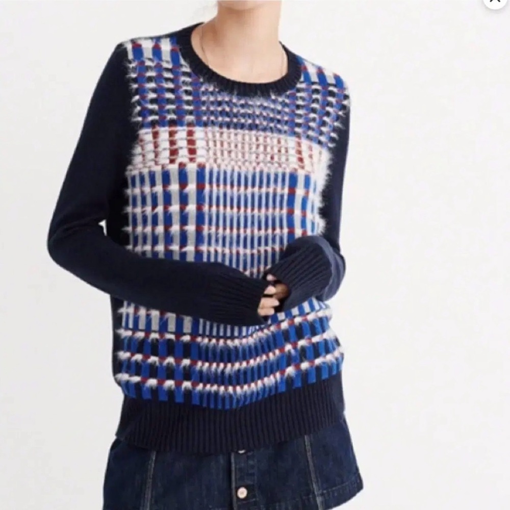 🌻 Abercrombie & Fitch Fuzzy Plaid Crew Neck Sweater Small